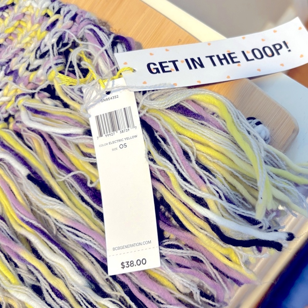 NEW BCBG Multicolor Knit Scarf with Fringe SINGLE AND DOUBLE LOOP MULTI WEAR